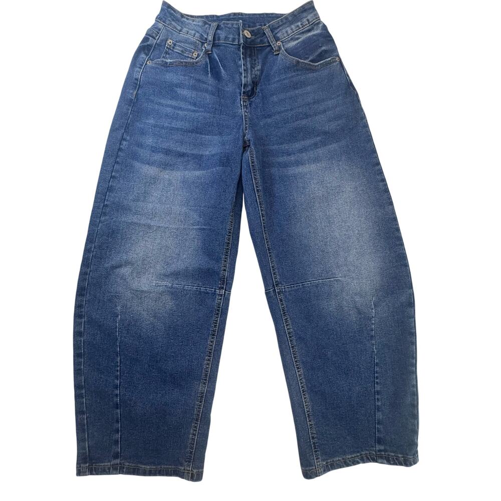 Sidefeel Women's‎ Tapered Barrel Blue Denim Jeans Size 4 Trendy Cotton Blend